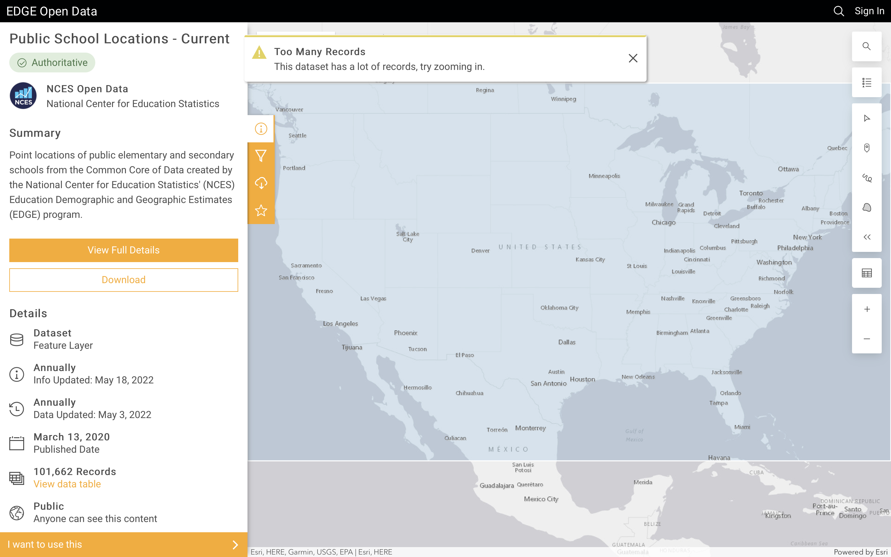Step 1: Screenshot of NCES School Locations Data (Click to expand)